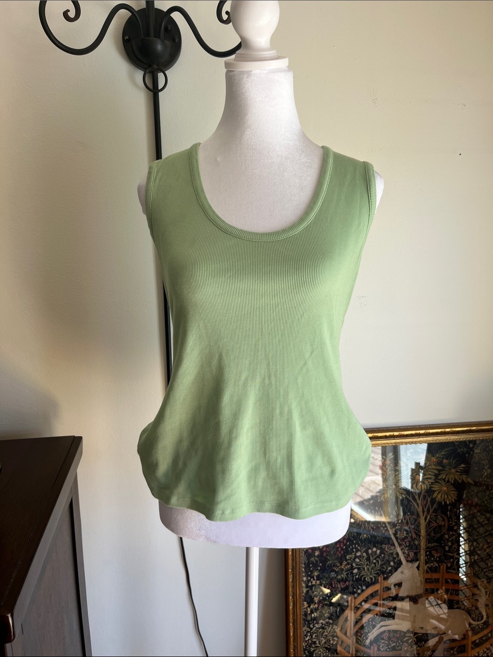 Light Green Sleeveless Ribbed Tank Top